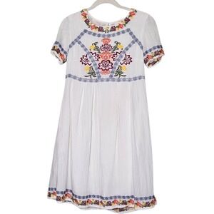 Orange Creek NWOT White Embroidered Dress Bohemian Casual Floral Boho S